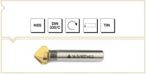 HSS DIN 335-C 3 Ağızlı Silindirik Saplı Havşa Freze - 90° TIN KAPLI