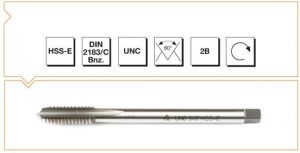 HSS - E DIN 2183-C USA Normal Vidalı Düz Kanallı Makina Kılavuzu - UNC