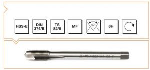 HSS - E DIN 374-B Metrik İnce Vidalı Eğik Ağız Bilemeli Makina Kılavuzu