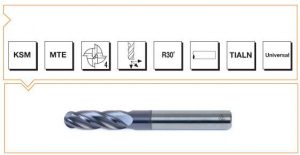 KSM MTE Normu Komple Sert Metal Küresel Başlı Parmak Freze 4 Ağızlı